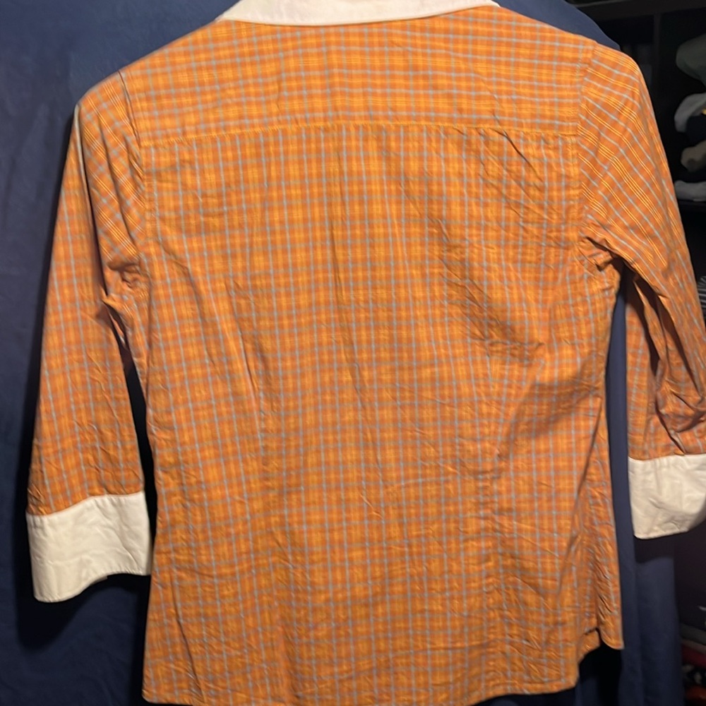 Penguin Orange/turquoise plaid button down shirt white collar - Picture 6 of 6